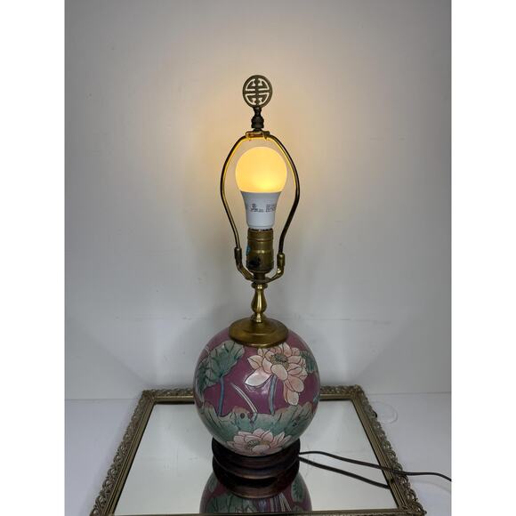 Vintage Chinese Porcelain Ginger Jar Lamp Floral Painted with Brass Detail with - Picture 6 of 8